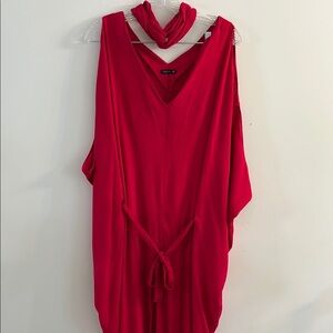 Elegant Red V-Neck Swim Coverup